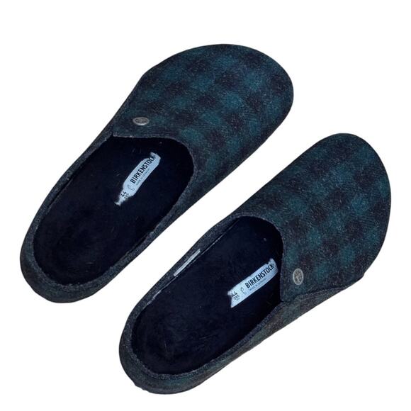 Birkenstock Zermatt Black Shearling Wool Felt Plaid Green - Picture 10 of 11